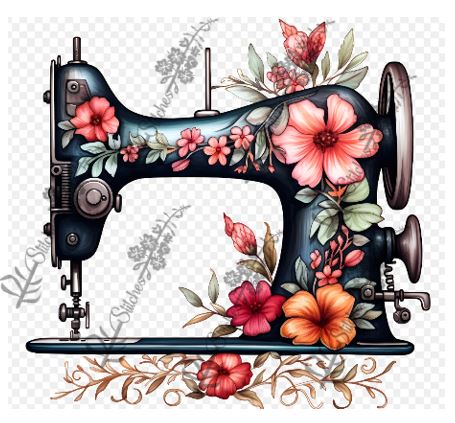 Black Floral Sewing Machine Sticker