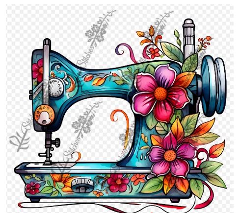 Blue Floral Sewing Machine Sticker