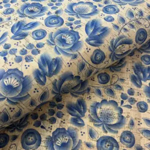 Blue Roses Cork Fabric