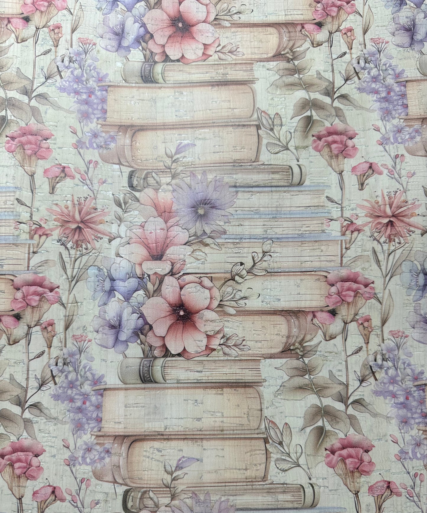 Books & Floral Cork Fabric