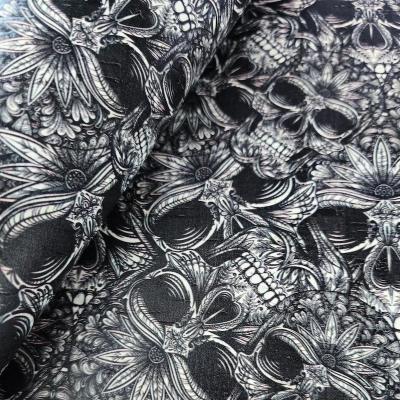Black Skulls Cork Fabric