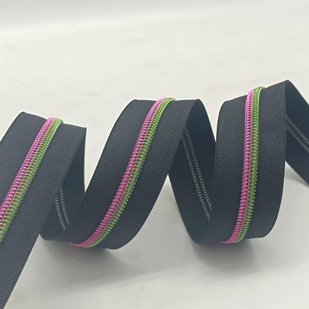 #5 Pink & Green Nylon Zipper Tape