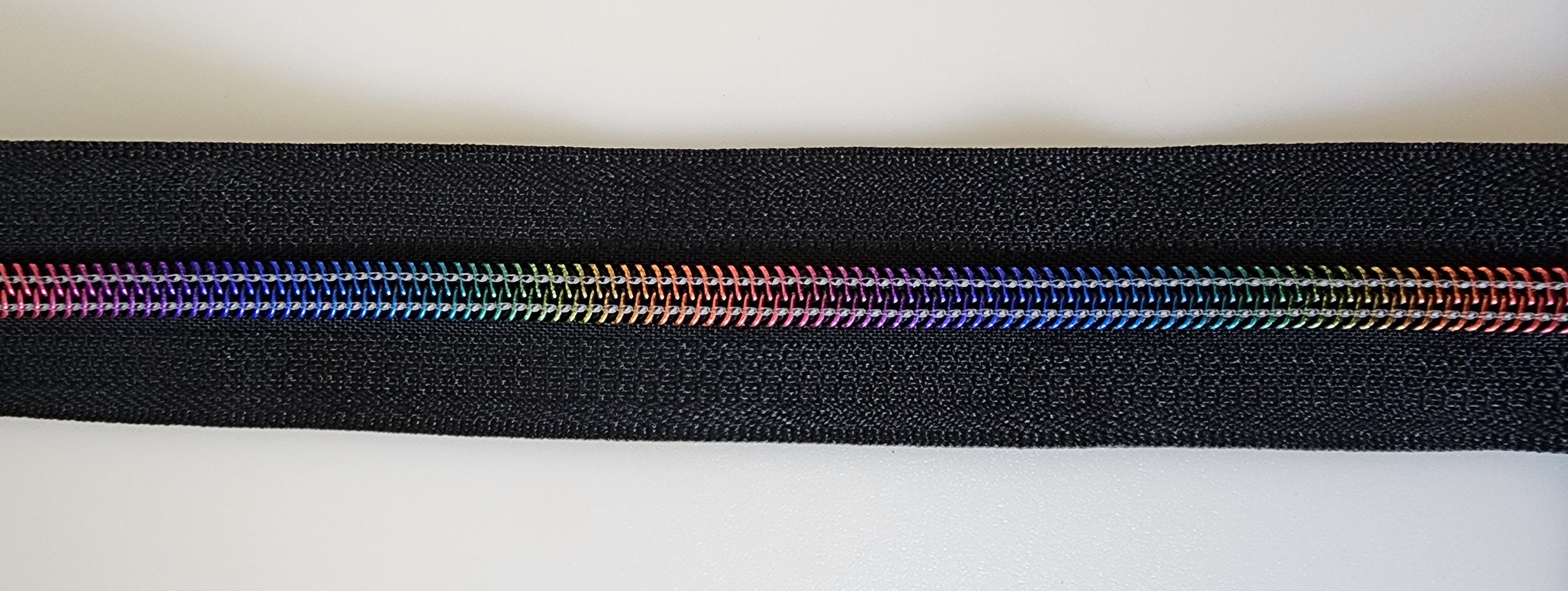 Rainbow Nylon Coil Zipper with Metallic Tape & Rainbow Pulls