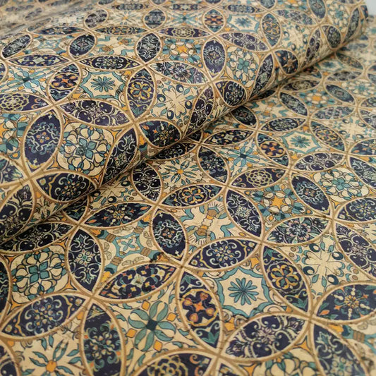 Blue Tile Cork Fabric