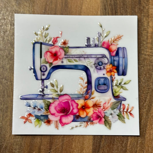 White Floral Sewing Machine Sticker
