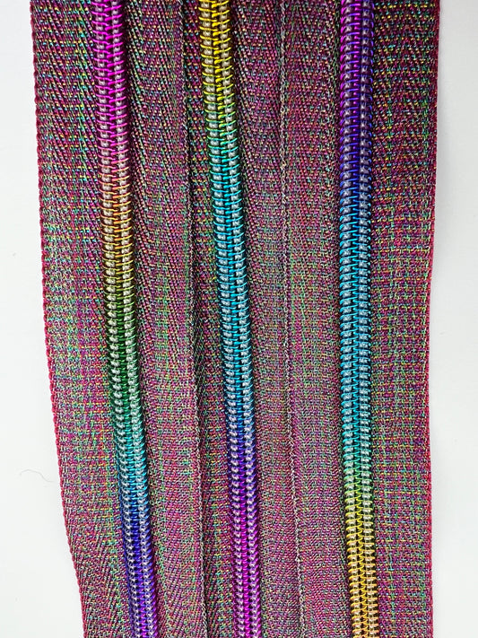 #5 Metallic Shimmer Rainbow Nylon Zipper Tape