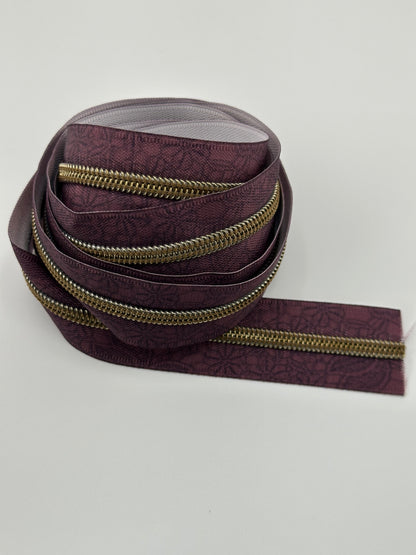 #5 Crimson Floral Zipper Tape