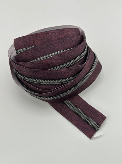 #5 Crimson Floral Zipper Tape