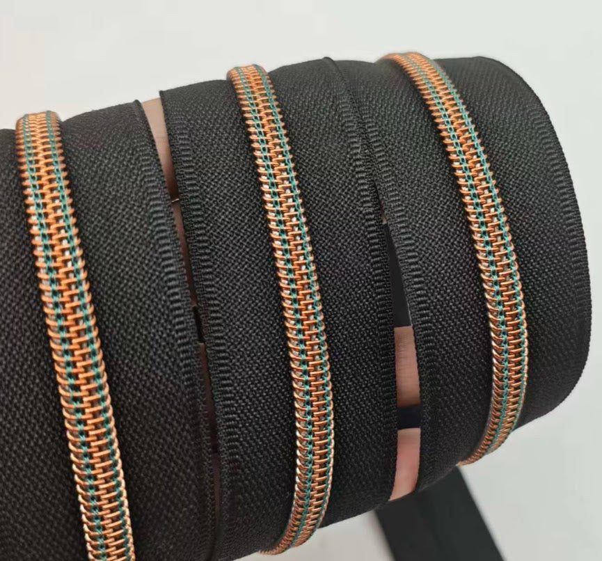 #5 Antique Copper & Aqua Nylon Zipper Tape