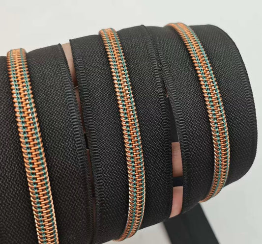 #5 Antique Copper & Teal Nylon Zipper Tape