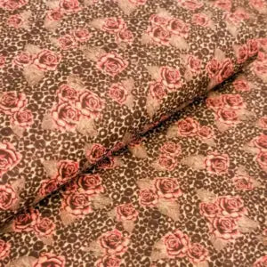 Leopard Roses Cork Fabric