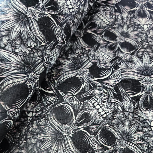 Black Skulls Cork Fabric