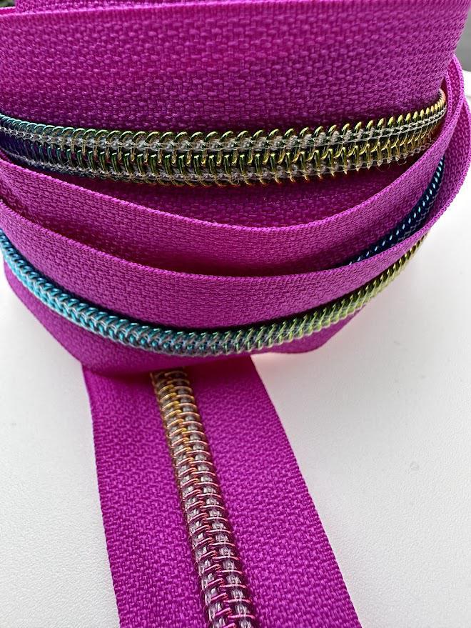 #5 Fuchsia Rainbow Nylon Zipper Tape