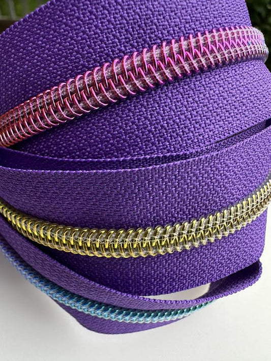 #5 Purple Rainbow Nylon Zipper Tape