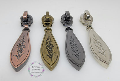 #5 Teardrop Fireweed Zipper Pulls Nylon