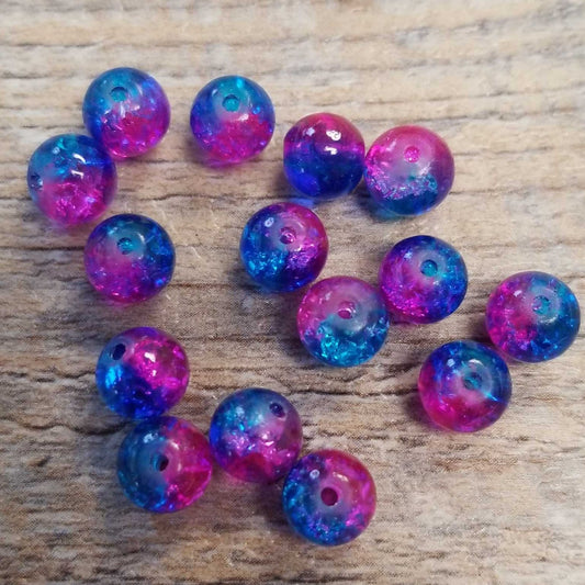 Pink & Blue Crackle Glass Beads