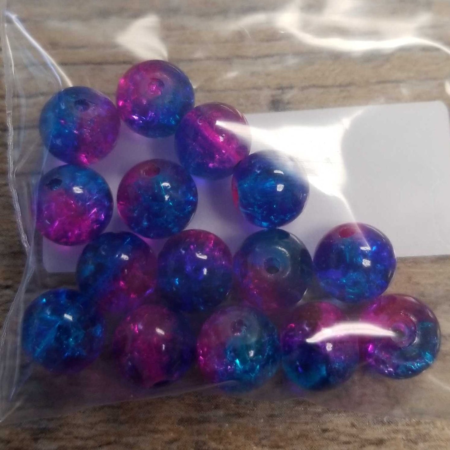 Pink & Blue Crackle Glass Beads