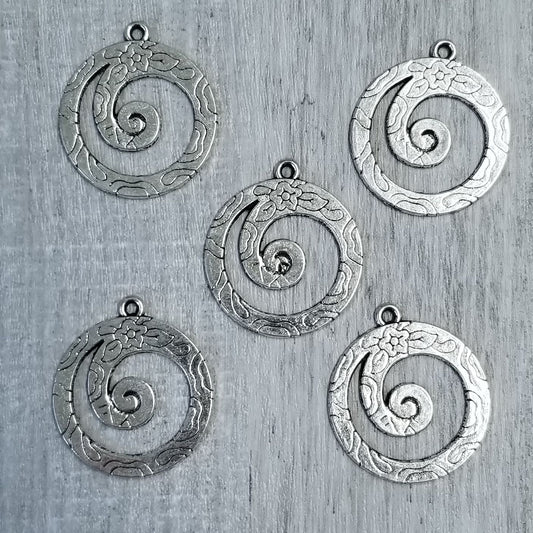 Silver Wave Charms (5)