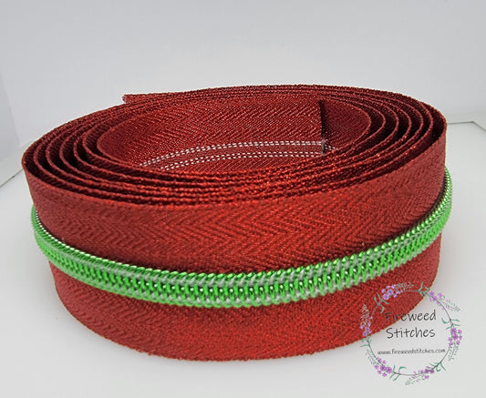 Metallic Red/Green #5 Nylon Zipper Tape